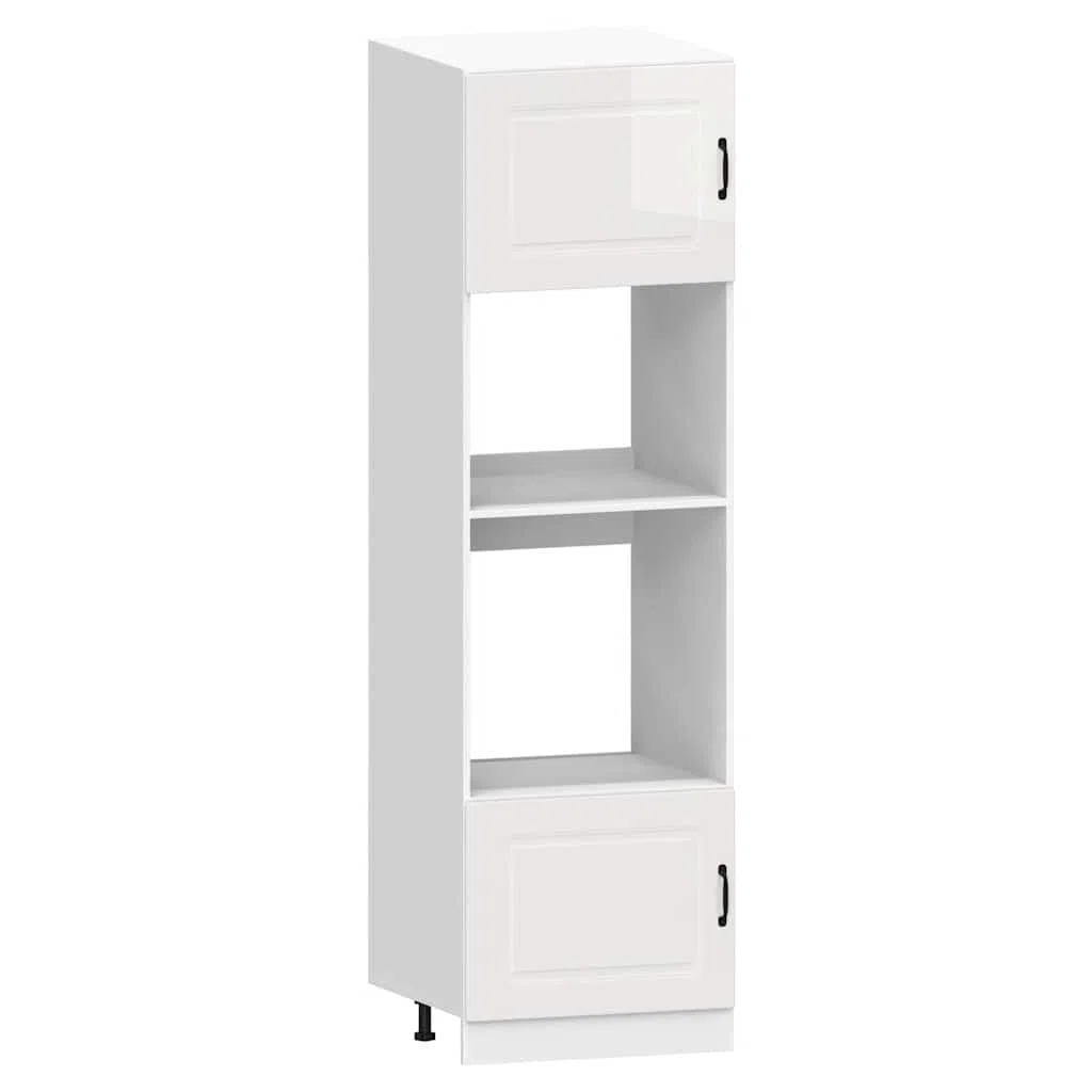 Kalmar - Set di 7 mobili da cucina in legno bianco lucido, molto spazio per cucina, vetrina, mobiletto sospeso, credenza, armadietto alto, cassettiera