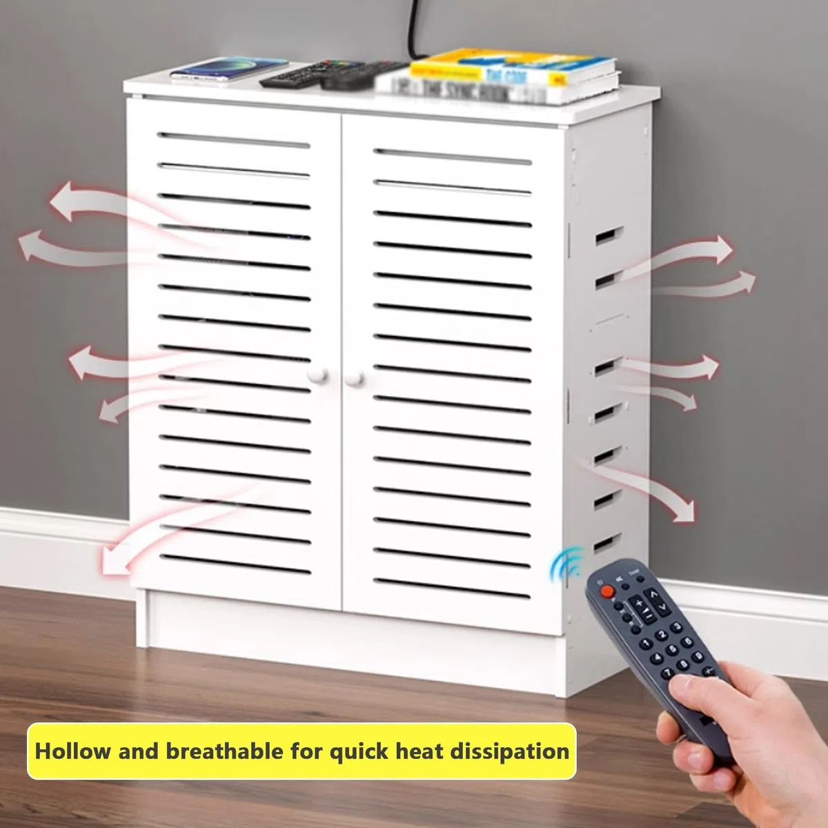 Nizer, router WiFi adiubile, per armadietto, cavo e ciabatta, per soggiorno e camera da letto, marrone (50 cm x 80 cm x 24,9 cm)