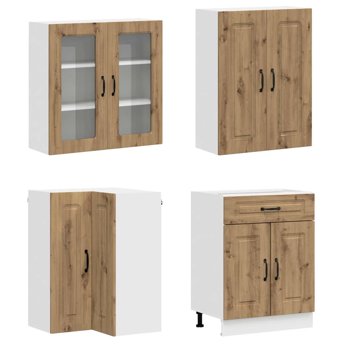Kalmar - Set di 8 mobili da cucina in legno di quercia Artisan, soluzione di archiviazione moderna, versatile, stabile, contemporaneo, per cucina, sala da pranzo