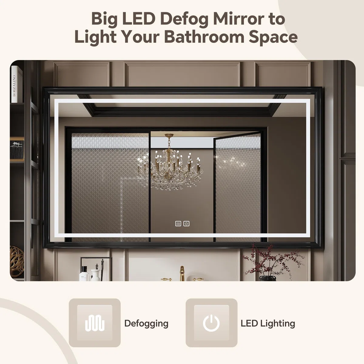 Vanity - Mobile da bagno di ispirazione francese con specchio LED Smart Defog in legno massello, lavabo singolo/doppio, design elegante per bagni moderni, soluzione salvaspazio