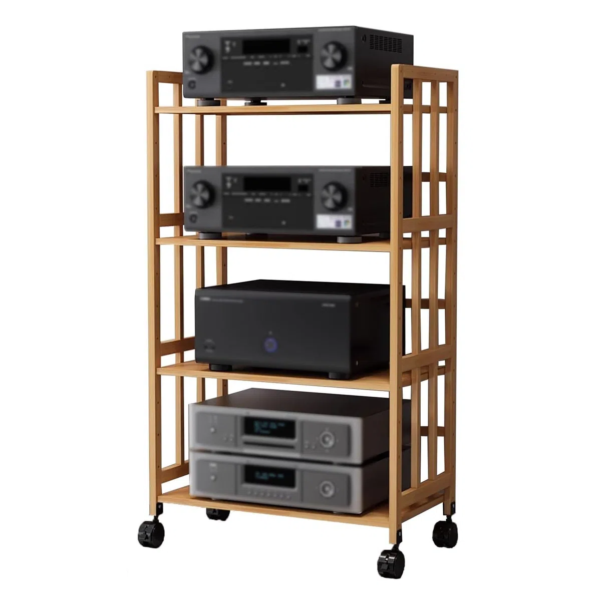 HiFi Fur Ste Cabinet, 4-Tier AV Ma Tower con ruote, Home Theater o Rack, Rolling CD Sto nd, Slish Floor nd per Home Ste System