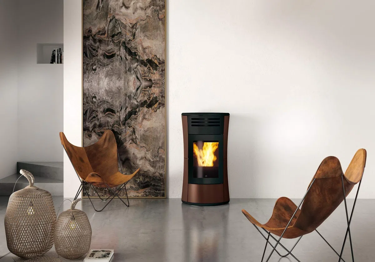 EDILKAMIN STUFA PELLET CHERIE UP NEW 11KW ACCIAIO Finitura BRONZO VENTILATA CANALIZZABILE