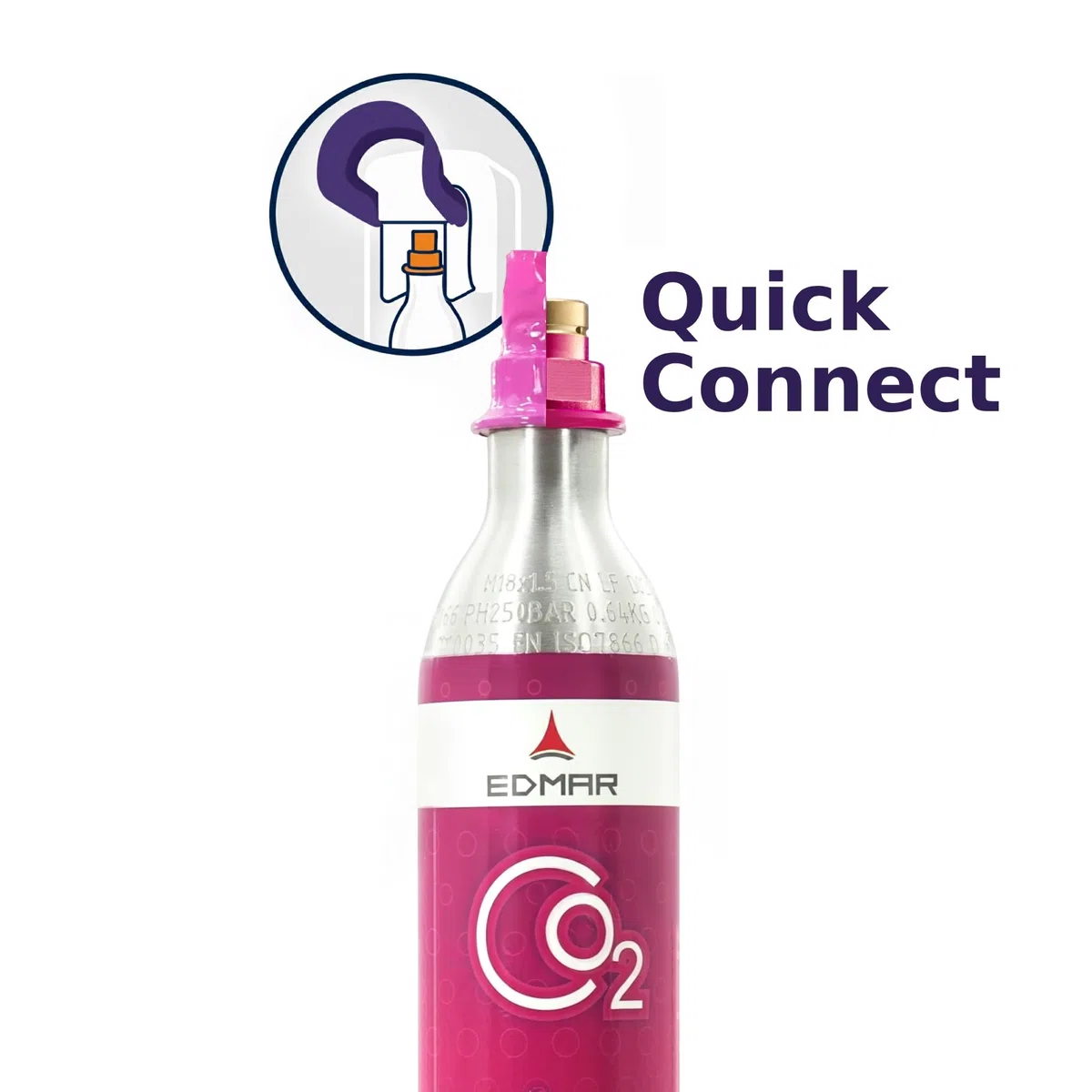 EDMAR CO2 Cilindro Quick Connect per SodaStream, fino a 60 l, in alluminio, compatibile con Art, Duo, Terra (10 pezzi)