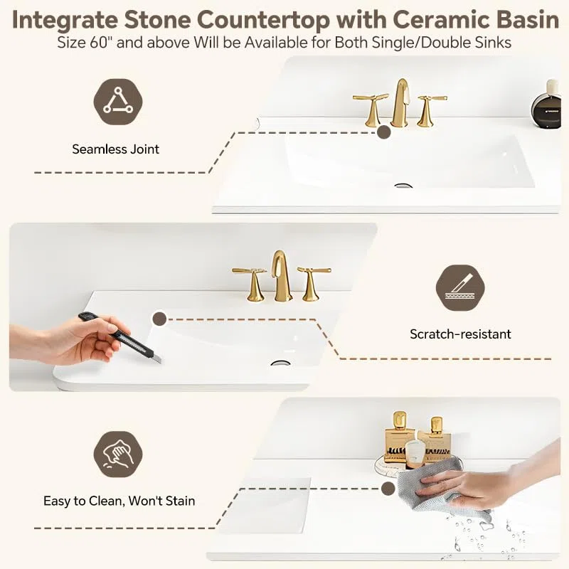 Mobile da bagno moderno con lavabo singolo/doppio in legno massello dal design elegante con specchio intelligente finitura in stile minimalista perfetto per la ristrutturazione domestica