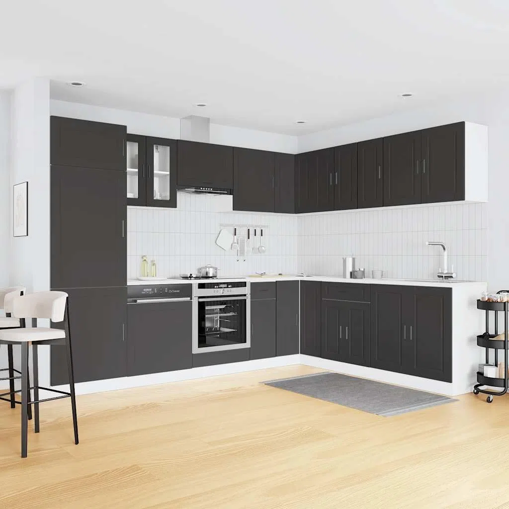 Set di mobili da cucina Porto da 14 pezzi, mobile da cucina modulare in legno con mobiletto ad angolo, pensili e armadietti da forno, combinazione di mobili da cucina per molto spazio