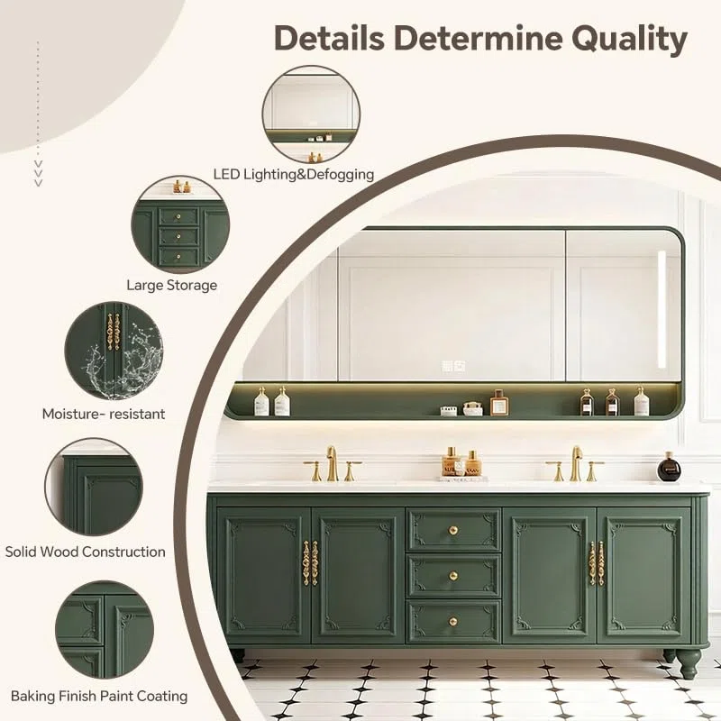 Mobile da bagno moderno con lavabo singolo/doppio in legno massello dal design elegante con specchio intelligente finitura in stile minimalista perfetto per la ristrutturazione domestica