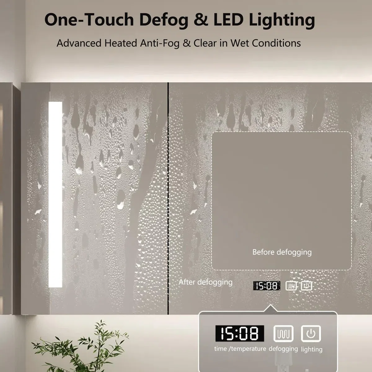 Lavandino sospeso da 172,7 cm, design moderno da parete, con specchio LED antiappannamento e display dell'ora, porte a chiusura rallentata, completamente assemblato per grandi bagni