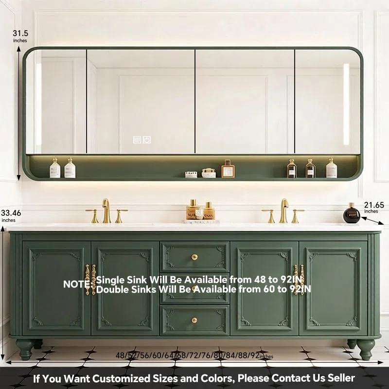 Mobile da bagno moderno con lavabo singolo/doppio in legno massello dal design elegante con specchio intelligente finitura in stile minimalista perfetto per la ristrutturazione domestica