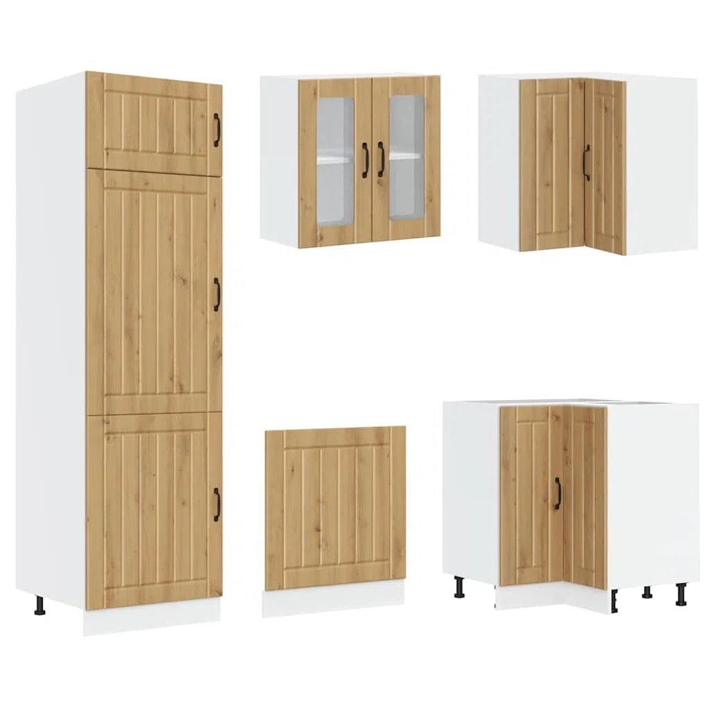 Set di 14 mobili da cucina Lucca, mobile da cucina in legno di quercia Artisan, cucina da incasso moderna con molto spazio, set modulare di pensili e pensili