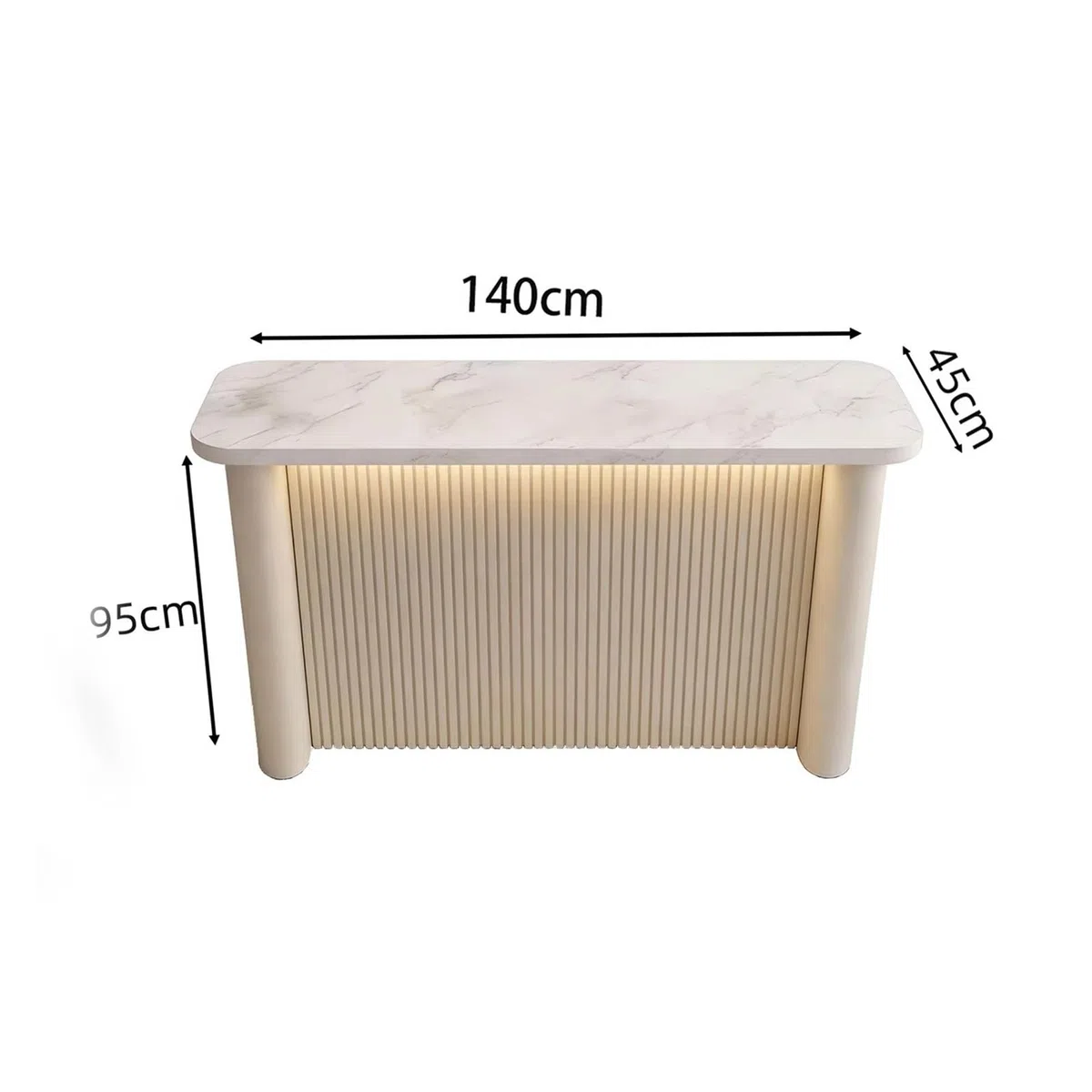 Zephyria Mobile da cucina con cassetti, Tavolo Da Bar Cucina Isola Piano In Pietra Sinterizzata Corpo Scanalato Struttura In Acciaio, per bancone della cucina, soggiorno, ingresso(White,L)