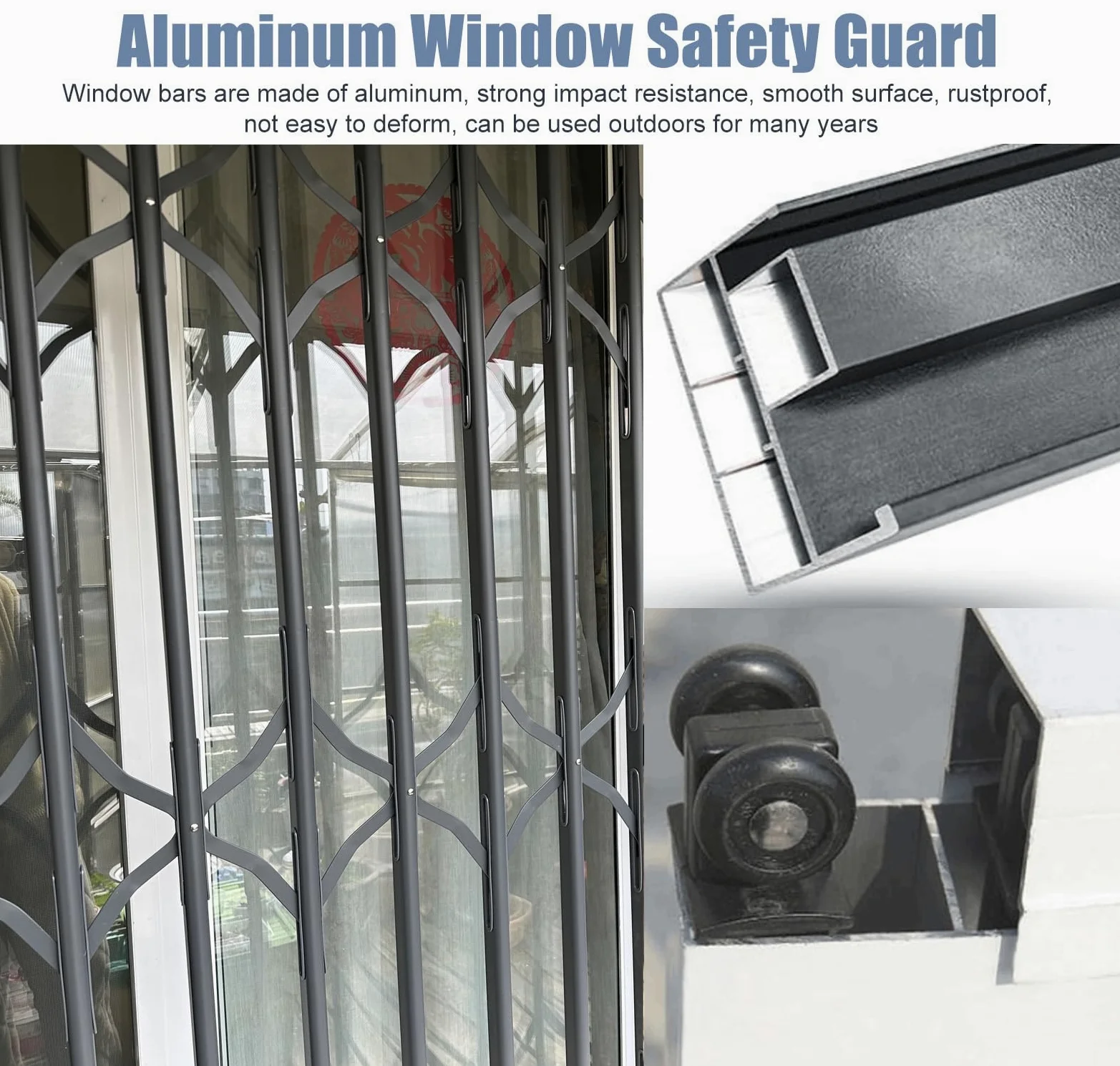 Securi - Barra per porte scorrevoli e griglia anti-rottura, sistema di bloccaggio robusto, Safe Ber, 70-210 cm (larghezza x altezza), 100 x 100 cm