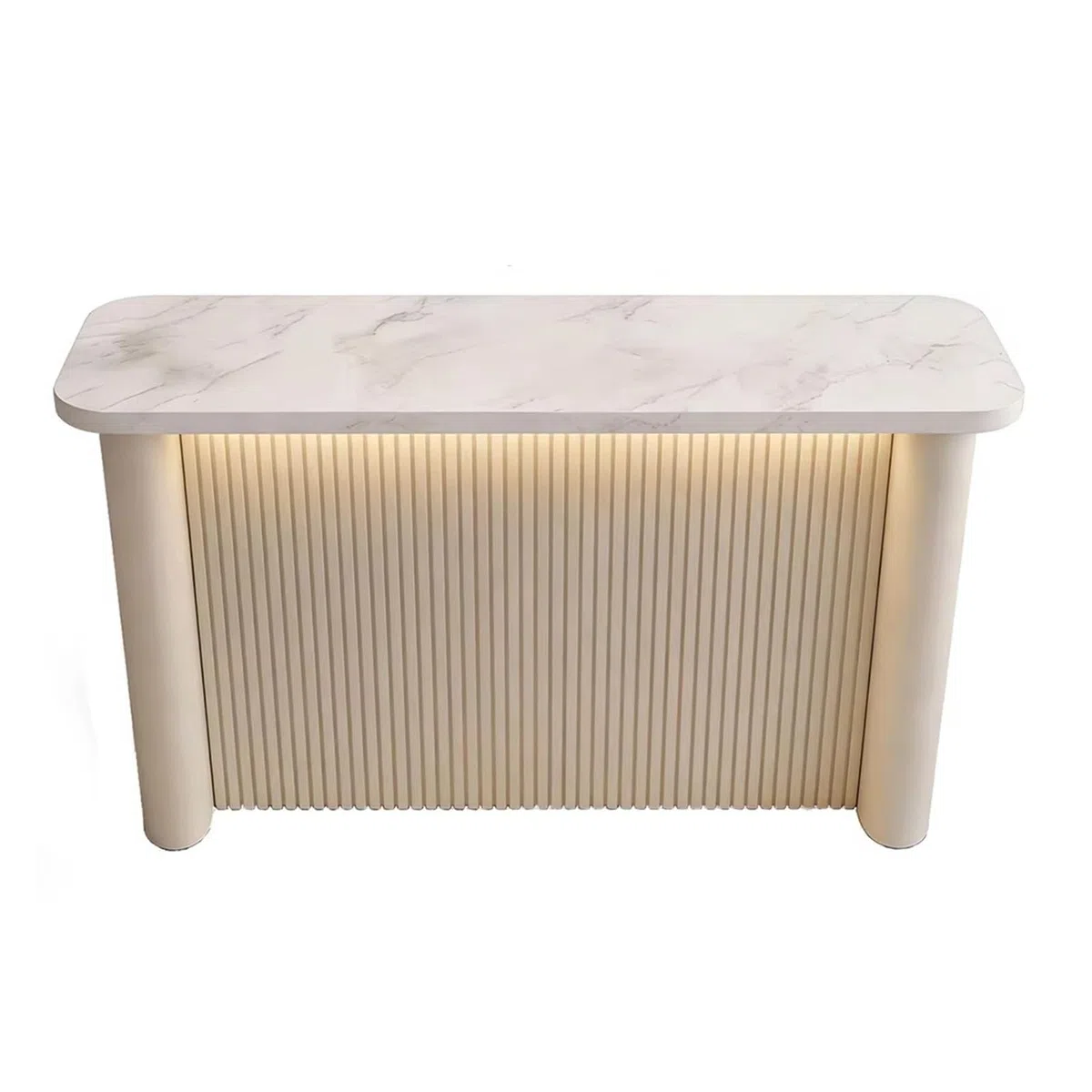 Zephyria Mobile da cucina con cassetti, Tavolo Da Bar Cucina Isola Piano In Pietra Sinterizzata Corpo Scanalato Struttura In Acciaio, per bancone della cucina, soggiorno, ingresso(White,L)