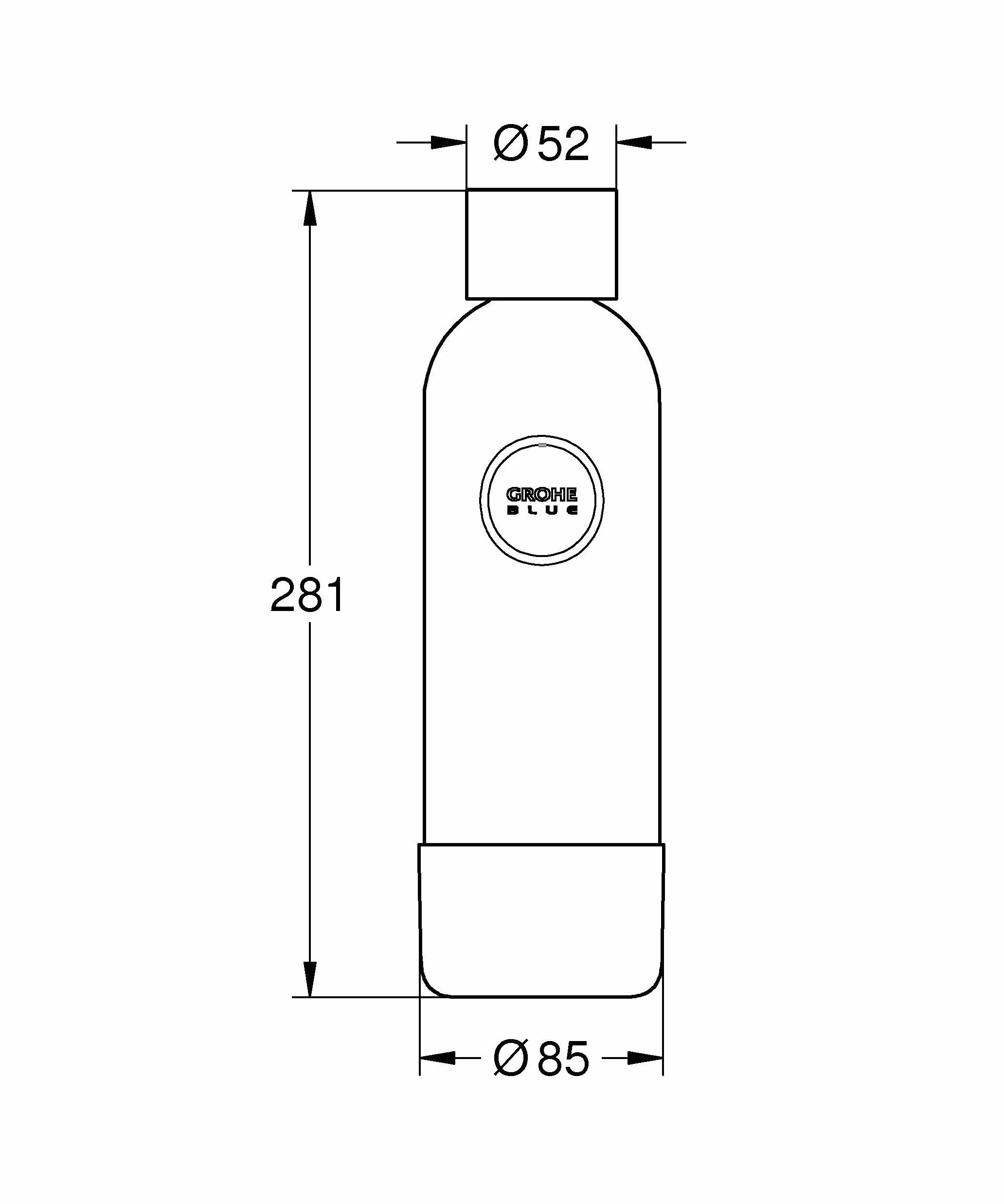 GROHE Blue Fizz Bottiglia d'Acqua, Capacità 850 ml, Tappo a Baionetta, Non Lavabile in Lavastoviglie, Nero, 41250K00