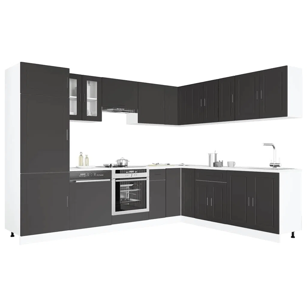 Set di mobili da cucina Porto da 14 pezzi, mobile da cucina modulare in legno con mobiletto ad angolo, pensili e armadietti da forno, combinazione di mobili da cucina per molto spazio