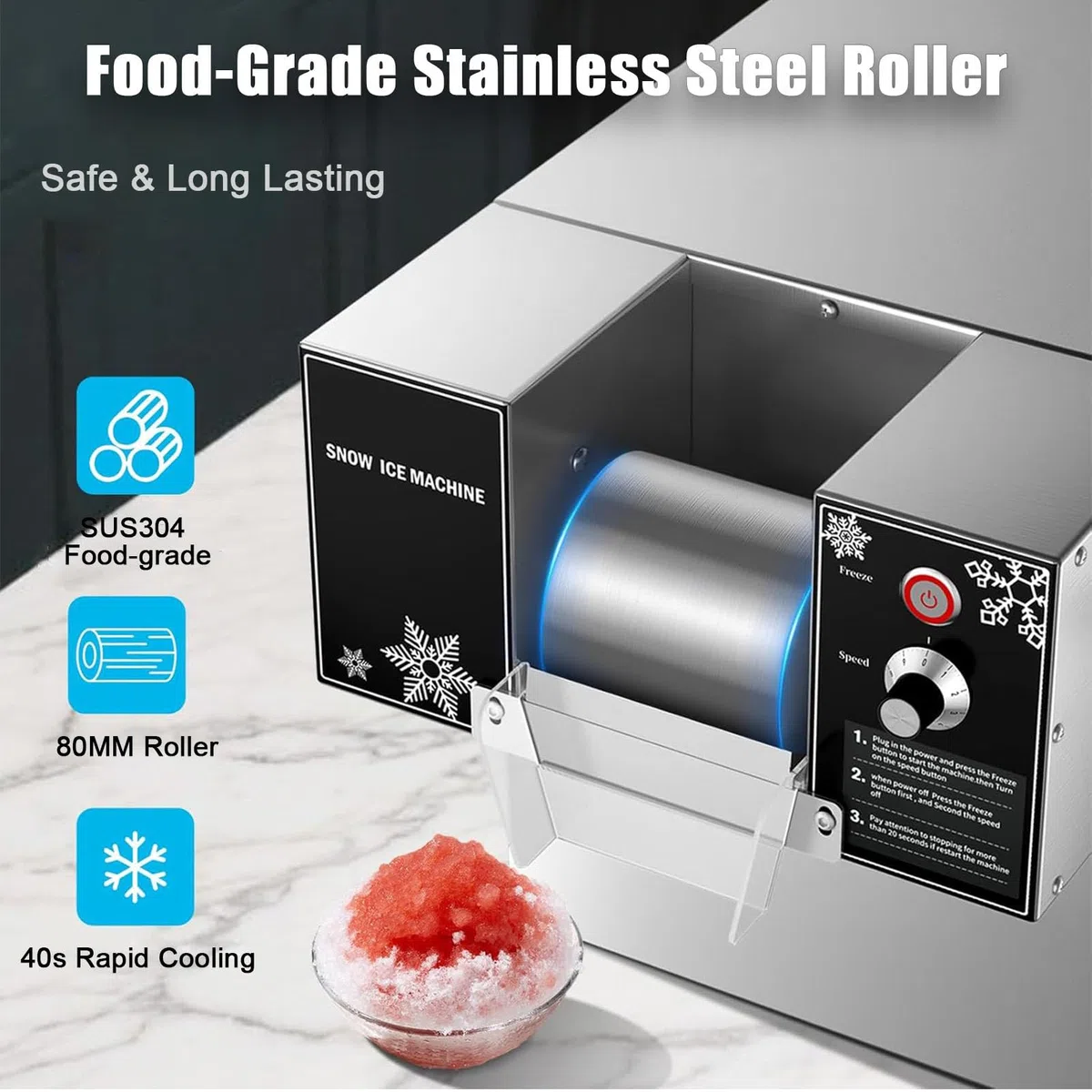 Generico Macchina per Ghiaccio tritato Professionale, Raffreddamento rapido, 9 velocità Regolabili, fabbricatore di Ghiaccio in Acciaio Inossidabile per Granite, 1200 W (1200 W)