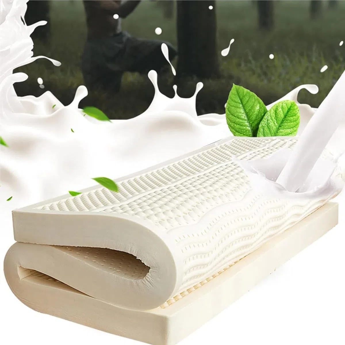 Coprimaterasso in lattice naturale (160 x 190,5 cm) – 5,1 cm di spessore, copertura morbida per il massimo comfort e sostegno, perfetto per migliorare il sonno e alleviare il dolore alla schiena