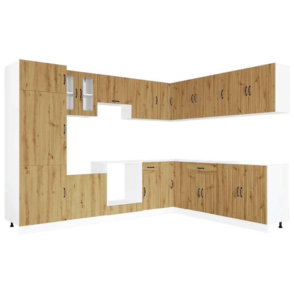 Set di 14 mobili da cucina Lucca, mobile da cucina in legno di quercia Artisan, cucina da incasso moderna con molto spazio, set modulare di pensili e pensili