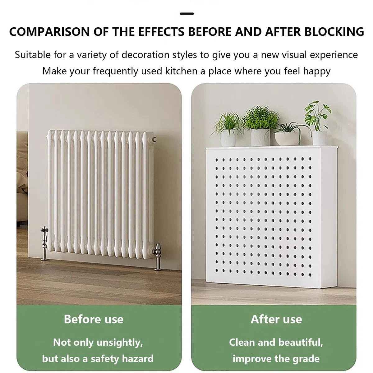Copertura moderna per termosifone in legno, moderna copertura per griglia per radiatore, mensola per riscaldamento, facile installazione, protegge i tubi, per casa, soggiorno, camera da letto.