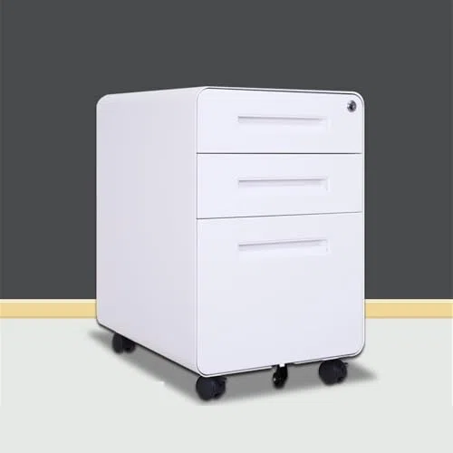 Cassettiera con serratura e angoli arrotondati, design moderno per ufficio, soluzione di archiviazione sicura, elegante per casa e posto di lavoro
