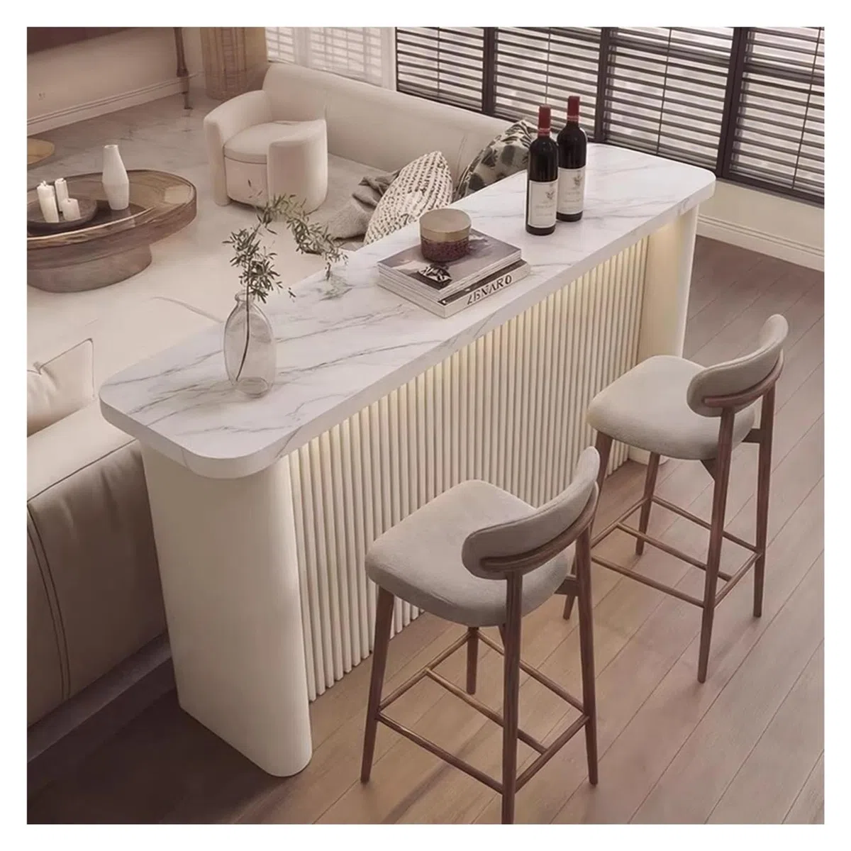 Zephyria Mobile da cucina con cassetti, Tavolo Da Bar Cucina Isola Piano In Pietra Sinterizzata Corpo Scanalato Struttura In Acciaio, per bancone della cucina, soggiorno, ingresso(White,L)