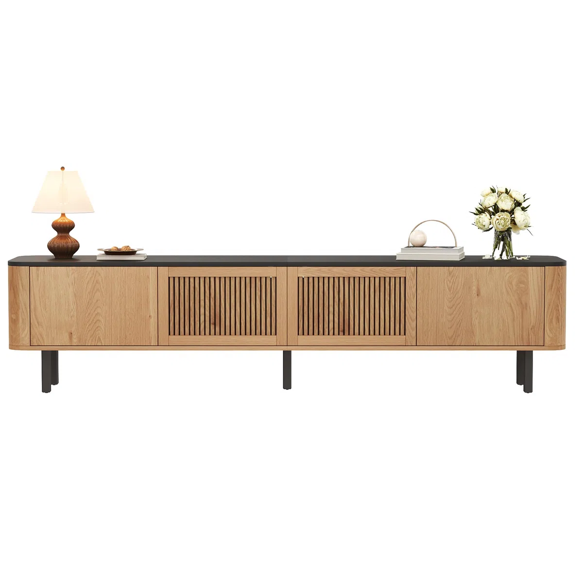 Mobile TV in rovere unico, 190 x 35 x 45 cm, moderno centro di intrattenimento, soluzione elegante per soggiorno, console multimediale con ampio spazio per TV e accessori