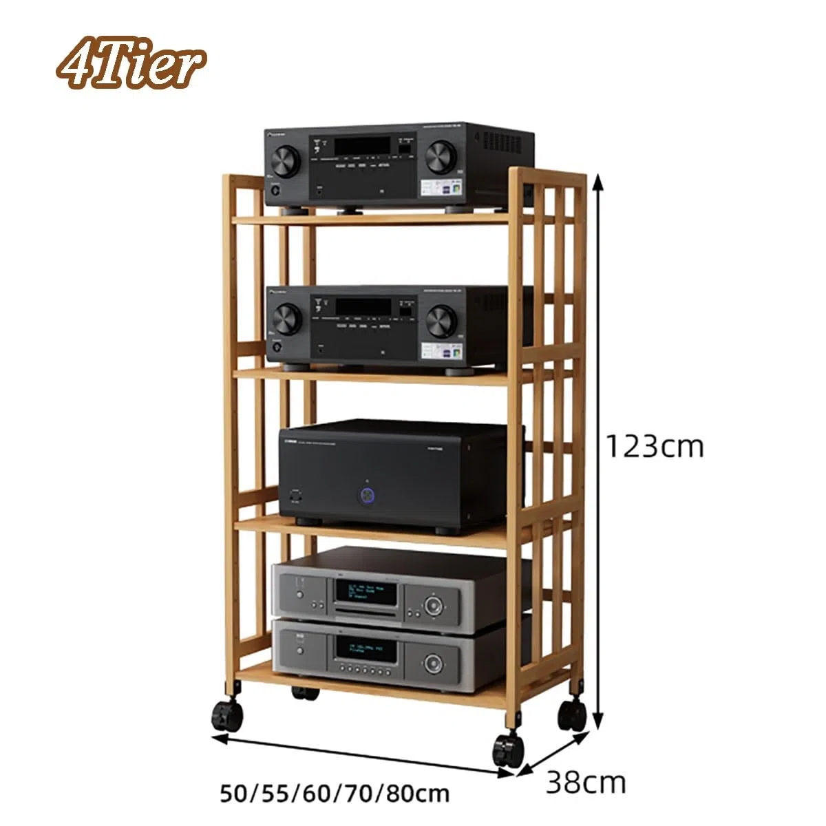 HiFi Fur Ste Cabinet, 4-Tier AV Ma Tower con ruote, Home Theater o Rack, Rolling CD Sto nd, Slish Floor nd per Home Ste System