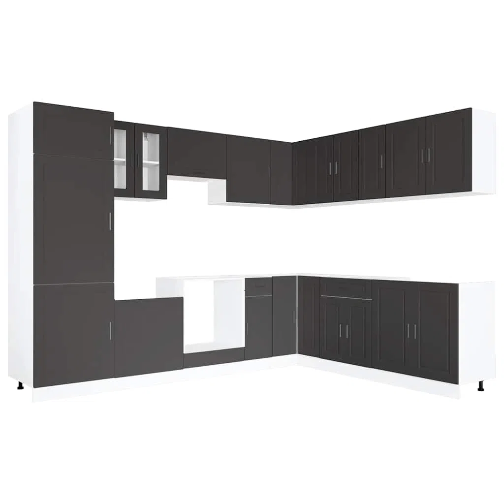 Set di mobili da cucina Porto da 14 pezzi, mobile da cucina modulare in legno con mobiletto ad angolo, pensili e armadietti da forno, combinazione di mobili da cucina per molto spazio