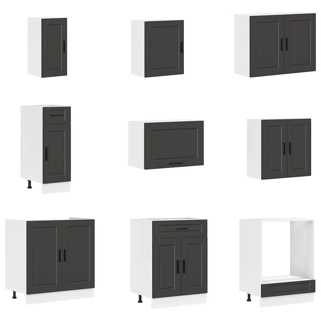 Set di mobili da cucina Porto da 14 pezzi, mobile da cucina modulare in legno con mobiletto ad angolo, pensili e armadietti da forno, combinazione di mobili da cucina per molto spazio