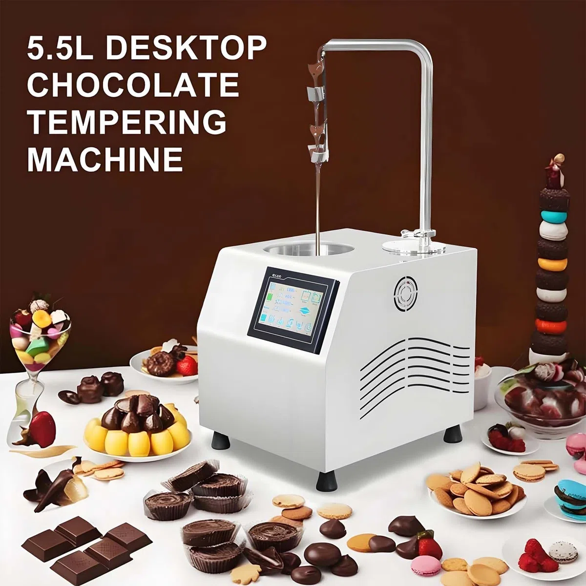 Temperatrice per Cioccolato da 5,5 L - con Touchscreen Digitale, Scioglitore Elettrico per Cioccolato Professionale, per Cioccolato, Burro, Formaggio, Panna, Caramelle, Latte, caffè E Dessert