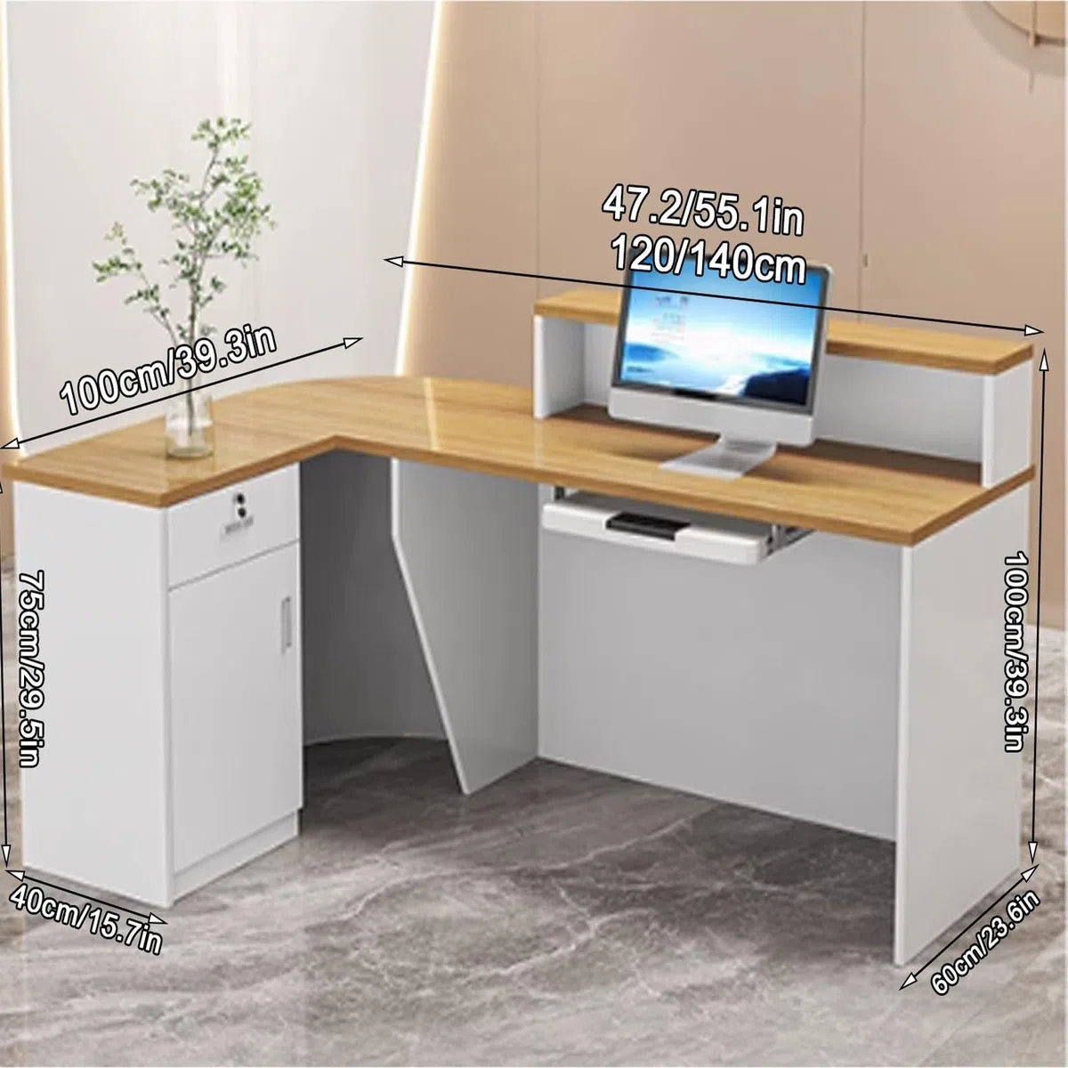 Shop– Cassettiera da ufficio con angoli arrotondati, design versatile per molteplici persone, lunghezza 140 cm, ideale per uso professionale e domestico