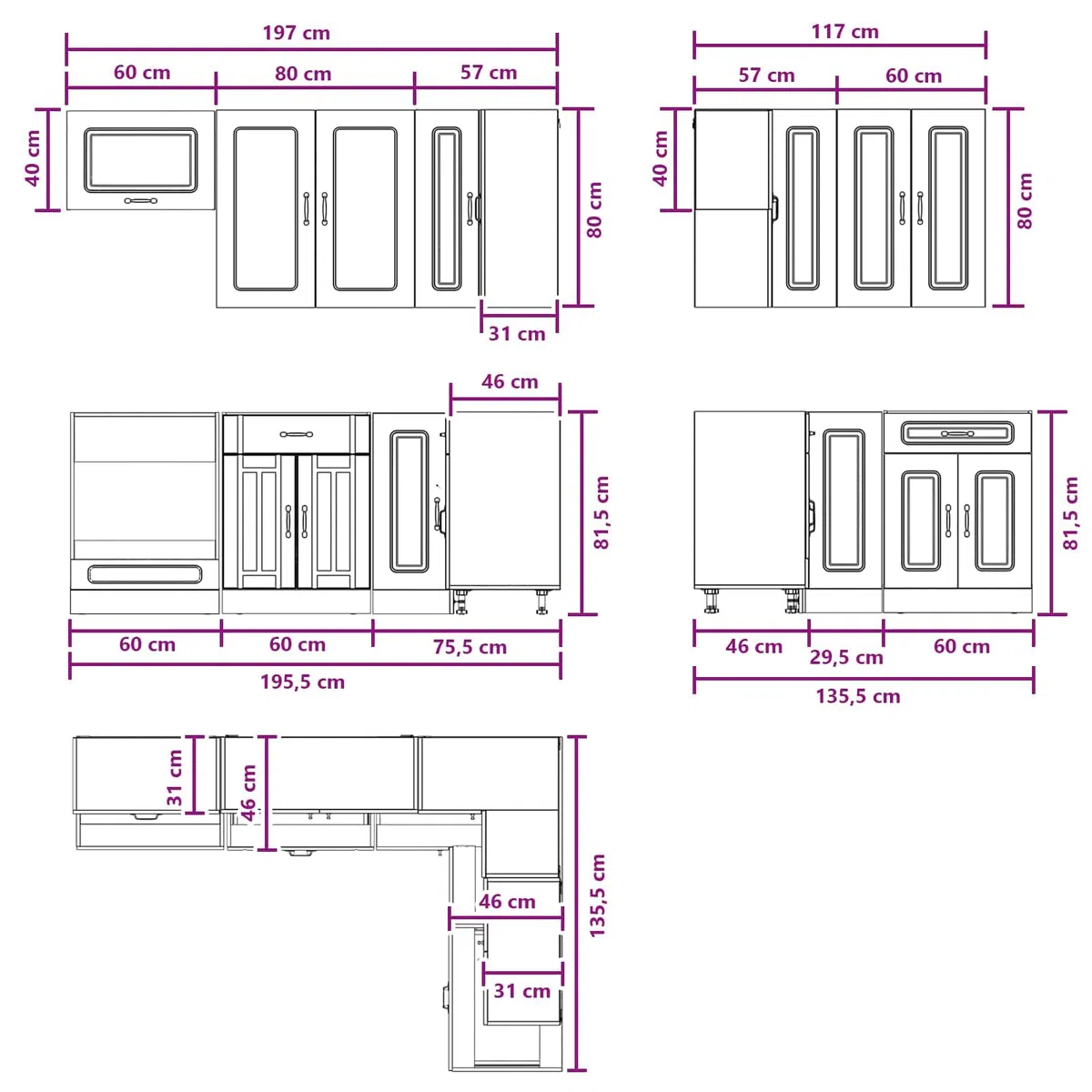 Kalmar - Set di 8 mobili da cucina in legno di quercia Artisan, soluzione di archiviazione moderna, versatile, stabile, contemporaneo, per cucina, sala da pranzo