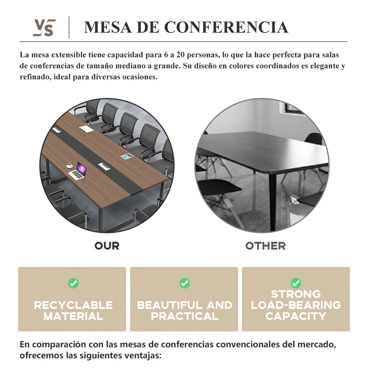 Tavolo da conferenza moderno per 8-12 persone - Tavolo da ufficio in metallo robusto con gestione dei cavi rettangolare in nero bianco - ideale per uso professionale