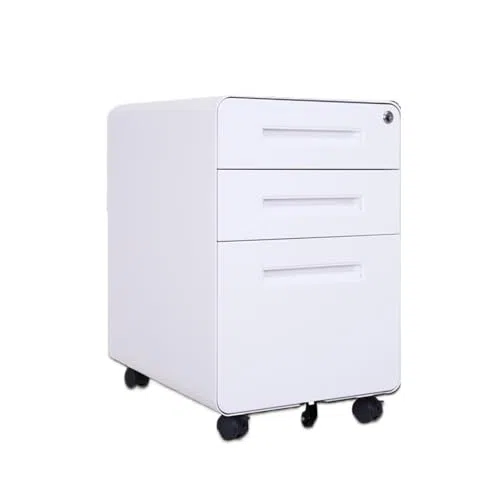 Cassettiera con serratura e angoli arrotondati, design moderno per ufficio, soluzione di archiviazione sicura, elegante per casa e posto di lavoro