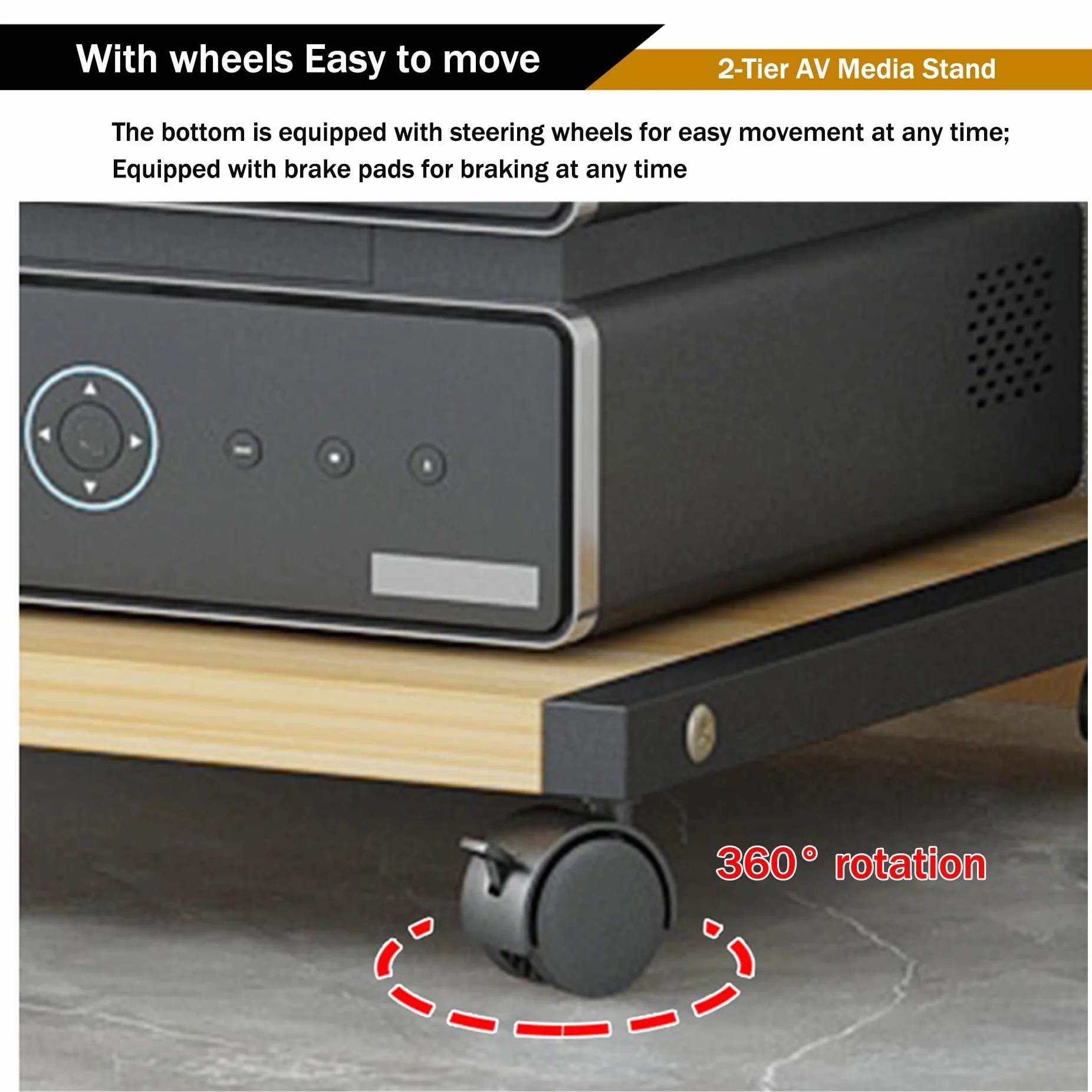 Pelliccia HiFi, Multi-AV nd con ruote, ripiani video a 2 livelli, supporto in legno Cact, supporto per ste, tavolo stampante per soggiorno, sala giochi, ufficio (teak, 50 x 40 x 50 cm)